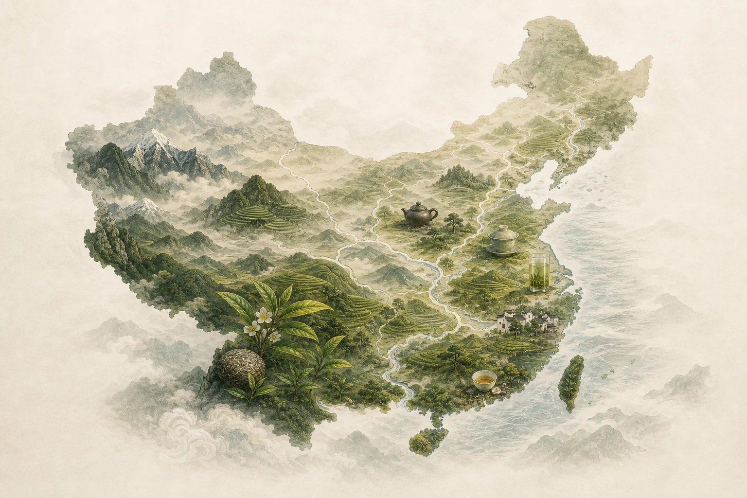 Illustrated China tea origin map